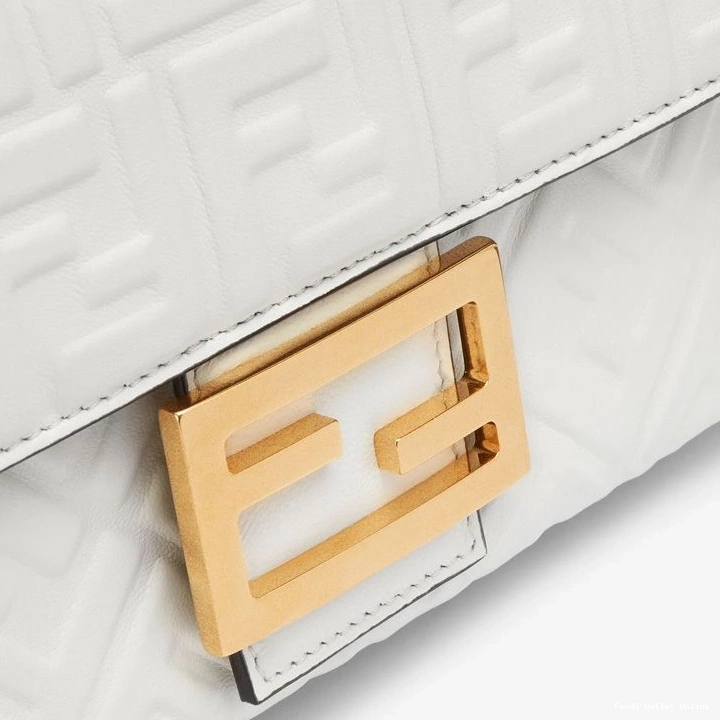 Affordable In Baguette FF Midi Fendi White Leather Bag Chain Nappa Motif 0716